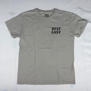 Rest Easy No Bad Vibes Skeleton Shaka Palm Tree‎ Graphic T-Shirt Tan Mens Medium